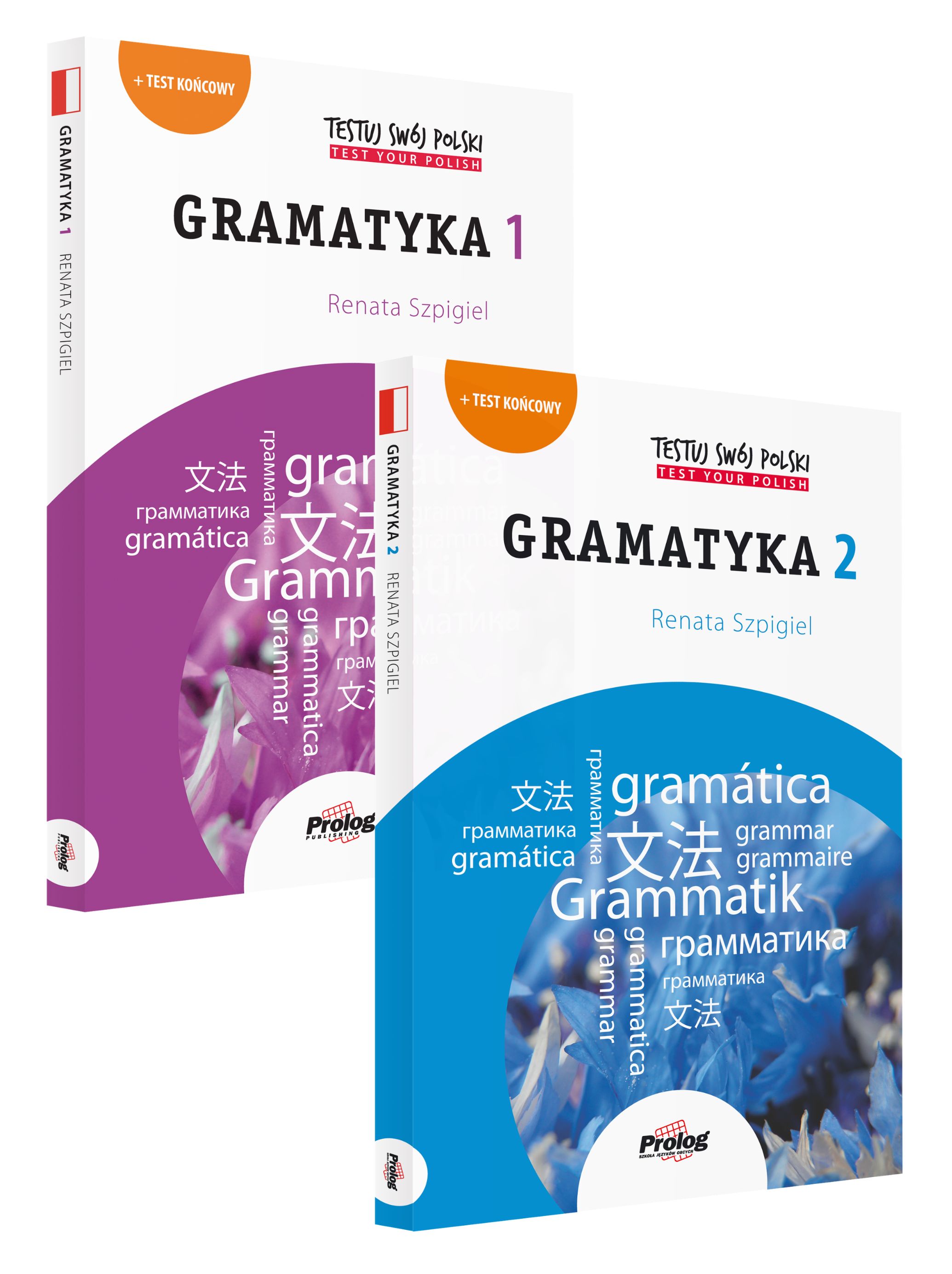 Okładki podręczników Testuj Swój Polski - Gramatyka 1 i 2